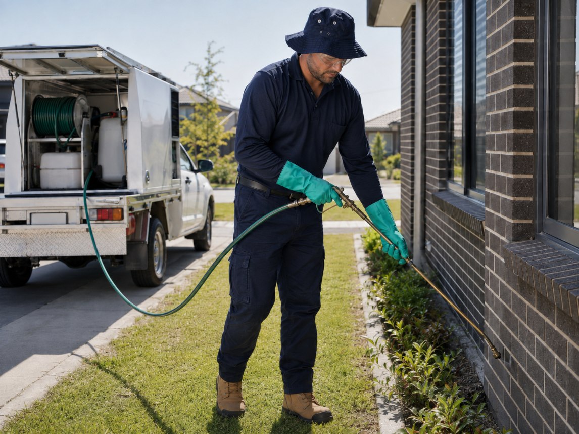 Pest controller treating the exterior of an Australian home